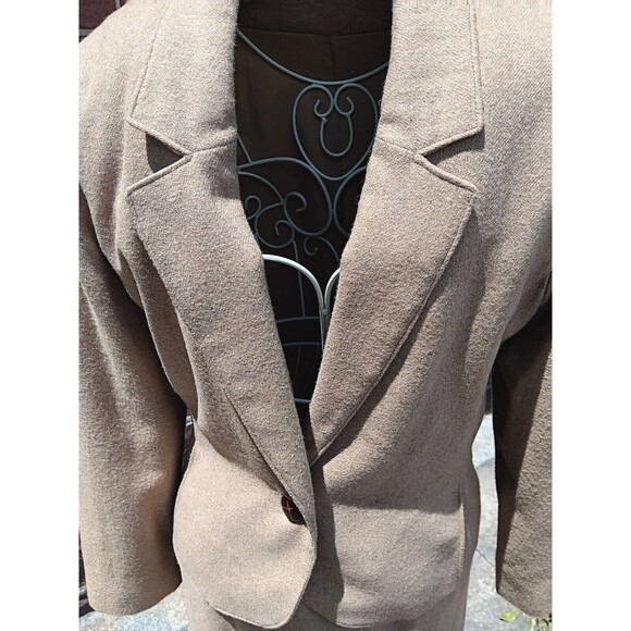 College Town Vintage 70s/ 80s Women's Wool Blend Tweed Skirt Suit Beige sz 4/5 - Picture 6 of 13